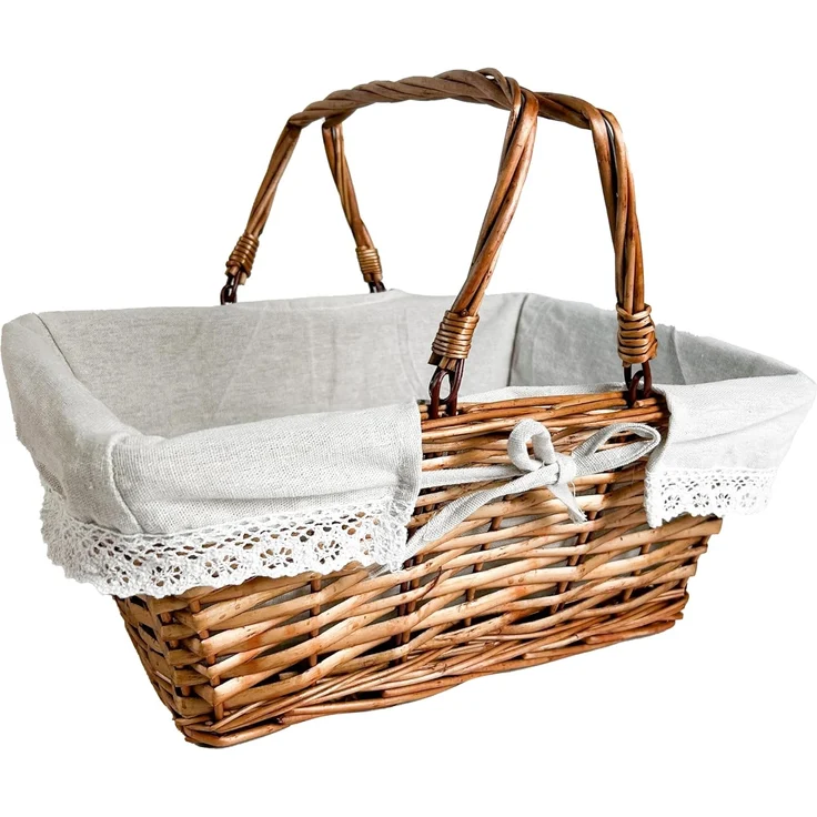 Kobolo Dekokorb Weidenkorb Korb - Klapphenkel - mit Leinentextil, in Handarbeit hergestellt – Bild 1