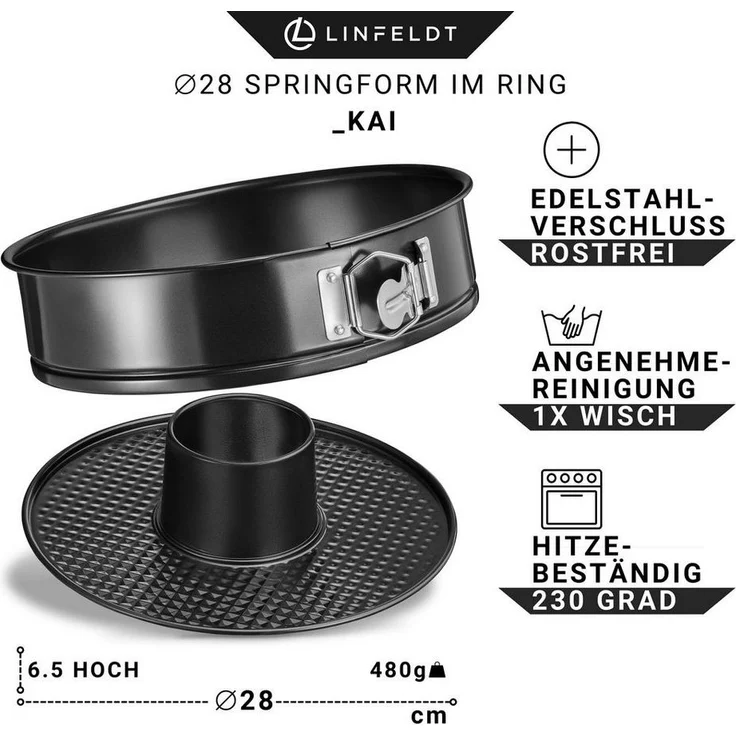 LINFELDT Springform Backform Auslaufsicher & Antihaft Kuchenform mit Ring ⌀ 28 / 26, Teflon - Beschichtung – Bild 3