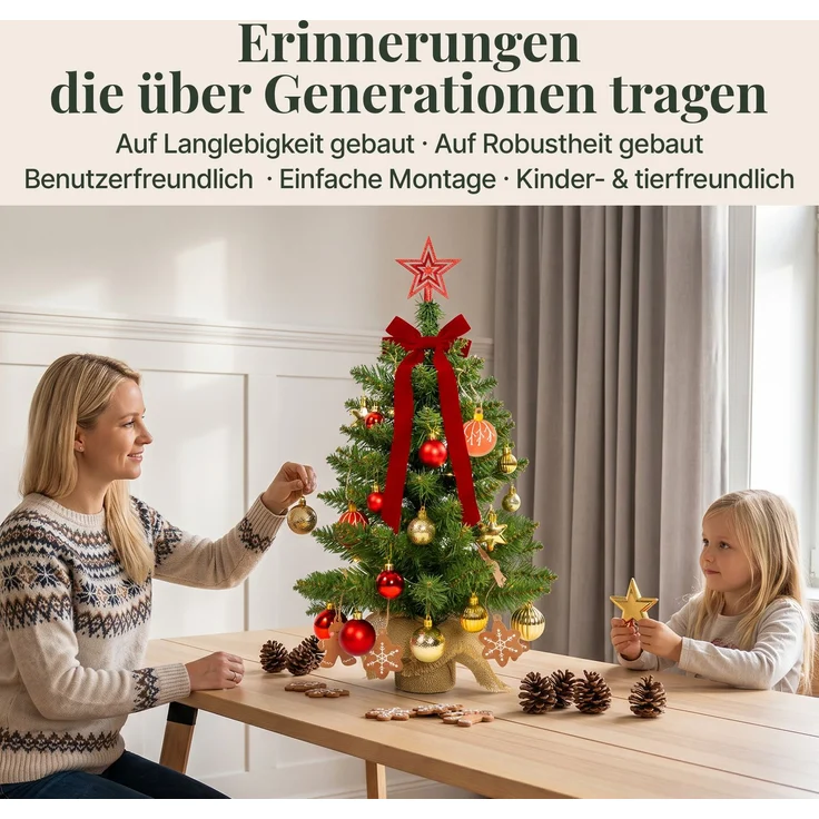 Aurelia Home Künstlicher Weihnachtsbaum 60 cm – PVC-Zweige, Holzständer – Bild 5