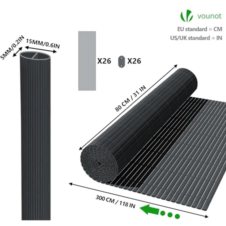 VOUNOT PVC Sichtschutzmatte 80x300 cm Verstärkung Innen, Sichtschutz für Garten Balkon Terrasse Zaun, Sichtschutzzaun Balkonverkleidung Windschutz, Grau – Bild 6