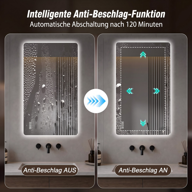 Rahmenloser LED-Beleuchtungs-Badspiegel, rechteckig, 60×80 cm, beschlagfrei, dimmbar, mit Speicherfunktion, oxidationsbeständig und korrosionsfest, kann horizontal oder vertikal montiert werden--Silber--60x80x2.5cm--YOUDENOVA – Bild 7