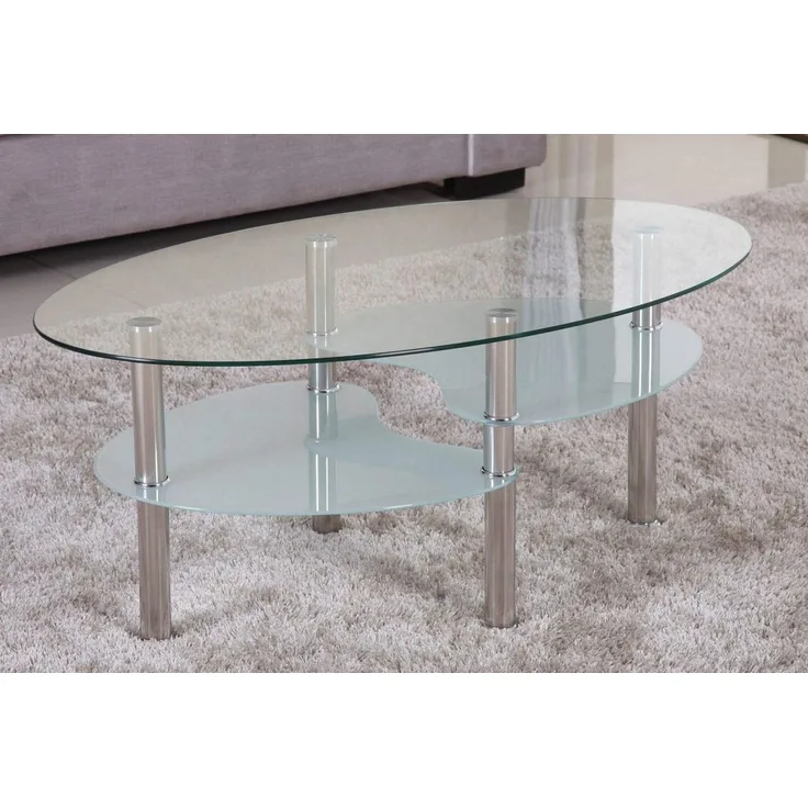 Euro Tische Couchtisch Glas mit 8mm Sicherheitsglas & Facettenschliff - Glastisch perfekt geeignet als Beistelltisch/Wohnzimmertisch (98 x 58 x 42 cm, Klar/Satiniert)