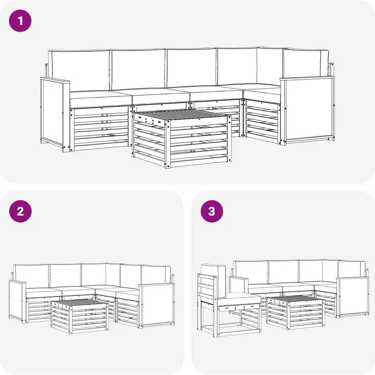 vidaXL Outdoor-Sofagarnitur 6 stk. 5-Sitzer Natur und Creme 3384376 – Bild 7