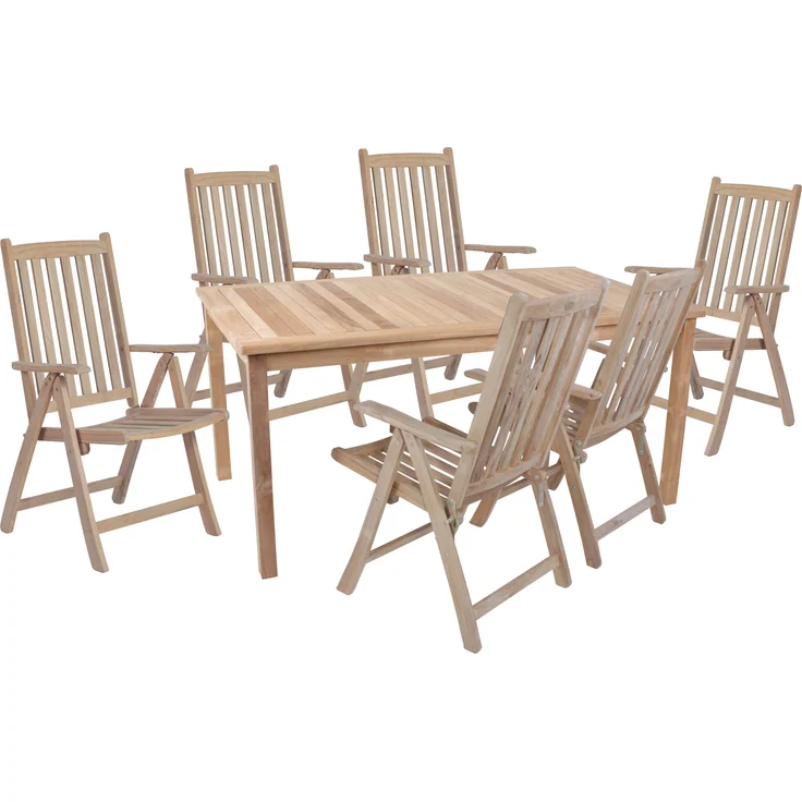 Garten-Sitzgruppe MAIKE 7-tlg. - Teak, Teakbraun | Gartenmöbel-Set Gartengarnitur Garten-Essgruppe mit Stühlen A und Esstisch – Bild 1