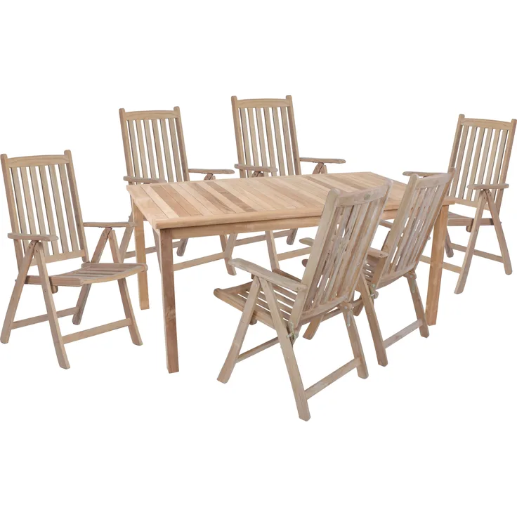 Garten-Sitzgruppe MAIKE 7-tlg. - Teak, Teakbraun | Gartenmöbel-Set Gartengarnitur Garten-Essgruppe mit Stühlen A und Esstisch