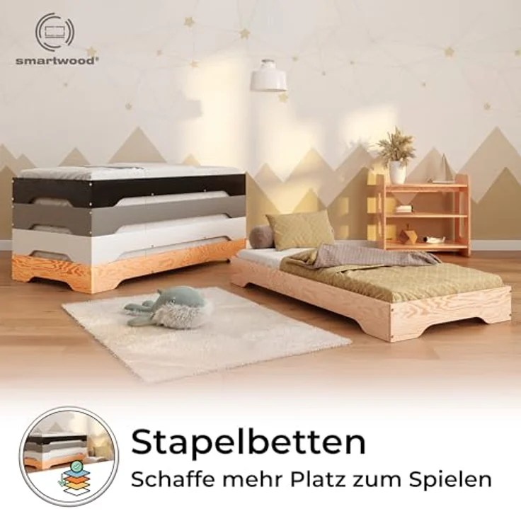 smartwood Kinderbett 140x200 Braun - Bodenbett aus Kiefernholz mit FSC-Zertifikat - Montessori Bett mit geradem Lattenrost bis zu 300 kg für Jungen und Mädchen - Einfache Montage - TILA 7 – Bild 10