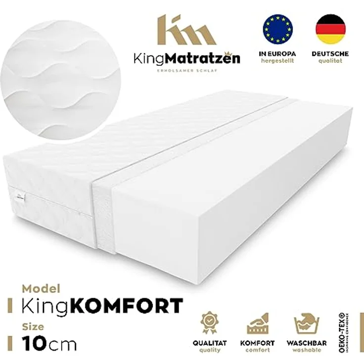 Kaltschaummatratze KingKOMFORT 80x190x10cm aus hochwertigem Kaltschaum, KingMatratzen, 10 cm hoch, Rollmatratze mit waschbarem Bezug – Bild 3