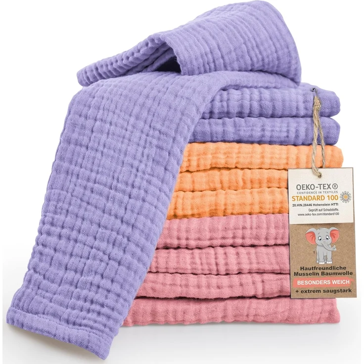 Laynenburg Spucktuch Baby 10er-Set in 30x50cm aus extra weichem Musselin - 100% Baumwolle, Musselin-tücher als Mulltücher, Mullwindeln oder Stoffwindeln