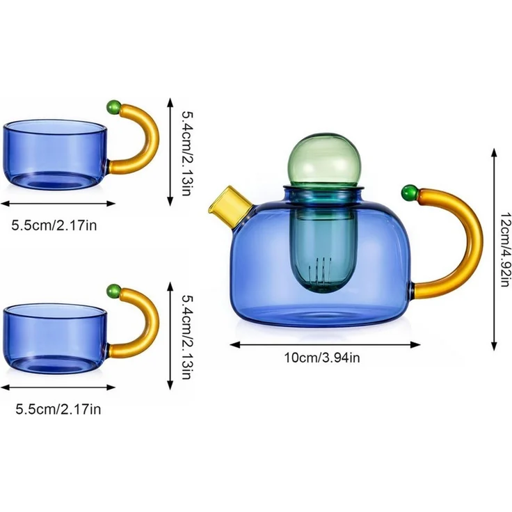 Youyijia Teekanne Teekannen Glas Teekanne Set mit 2 Tassen und herausnehmbarem Teesieb – Bild 3