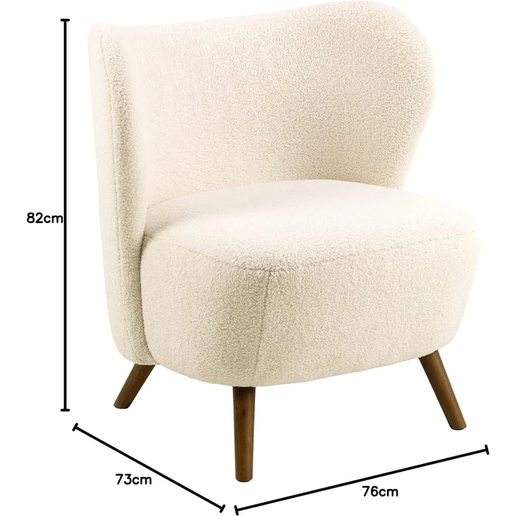 AC Design Furniture Christopher Sessel in Creme, Gepolsterter Ohrensessel mit Teddyähnlichem Stoff und Dunkelbraunen Beinen, Loungesessel für Wohnzimmer, Cocktailsessel im Skandinavischen Stil – Bild 3