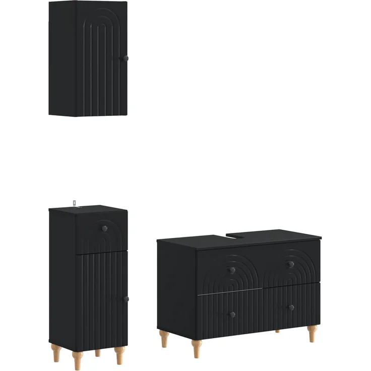 vidaXL 3-teiliges Badezimmer-Schranksystem ALKMAAR Schwarz 3417748 – Bild 2