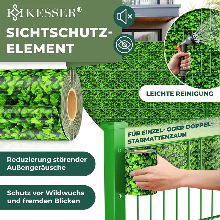 KESSER® PVC Sichtschutzstreifen Sichtschutz Rolle Doppelstabmatten Zaun Blickdicht | Wetterfest und Windschutz | Zaunfolie Sichtschutz Garten Gartenzaun 35 m, Buchsbaum – Bild 2