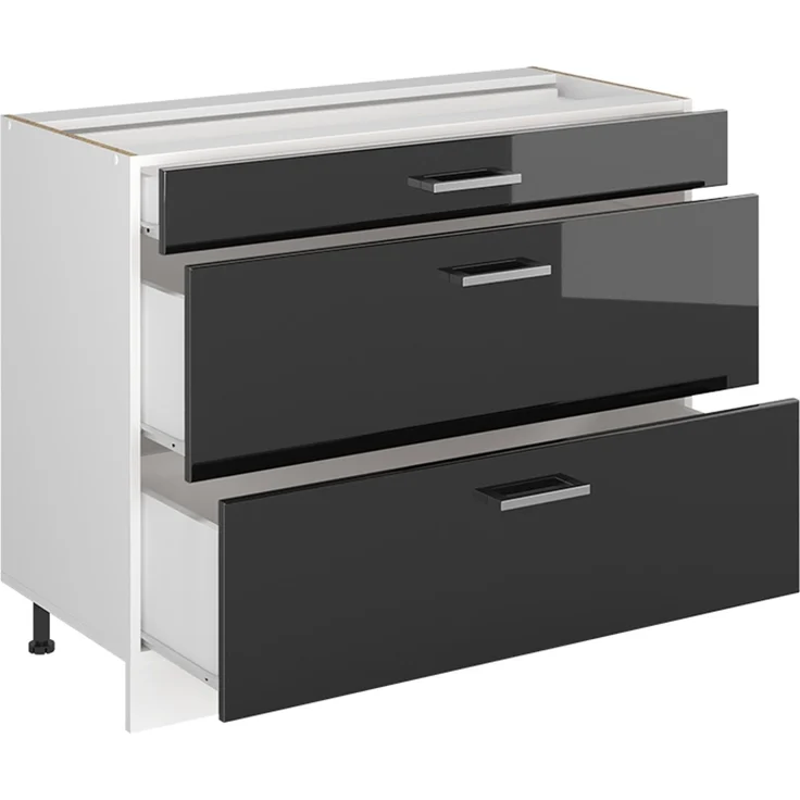 Küchenunterschrank R-Line Anthrazit Hochglanz/Weiß 100 cm Arbeitsplatte Goldkraft Eiche Vicco – Bild 3