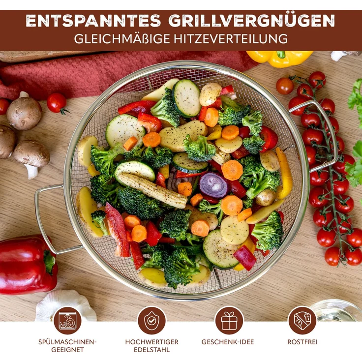 Grillkorb rund / Edelstahl Ø ca. 30 cm / 2 Griffe – Bild 2