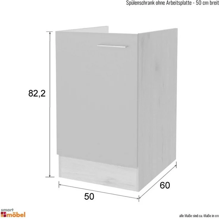 Flex-Well Spülenunterschrank Spülenunterschrank ohne Arbeitsplatte - 50 cm breit - Buche – Namu – Bild 2