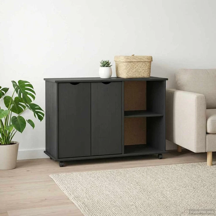 vidaXL Rollschrank MOSS 100 x 39 x 65,5 cm Massivholz Kiefer Grau 42028386 – Bild 3