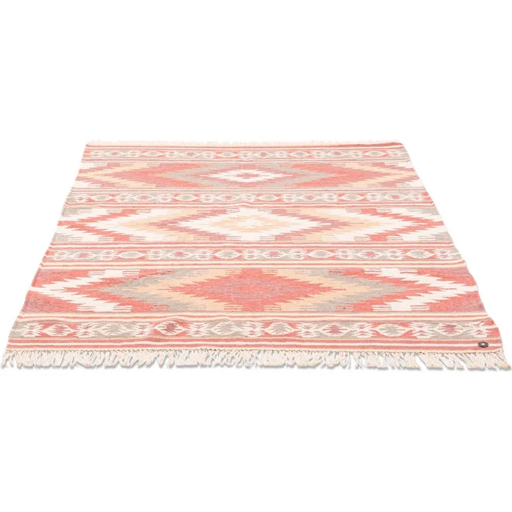 TOM TAILOR HOME Wollteppich Kelim Colors I, rechteckig, Höhe: 5 mm, reine Wolle, robust und strapazierfähig, mit Fransen, Boho-Style