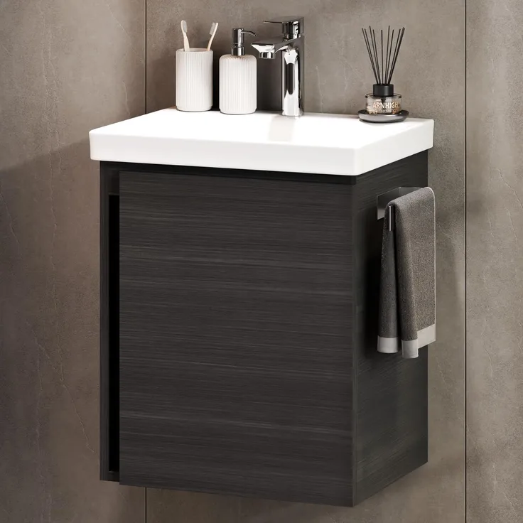 Planetmöbel Waschtischunterschrank Keramikwaschbecken Badmöbel Set 50cm (Anthrazit)