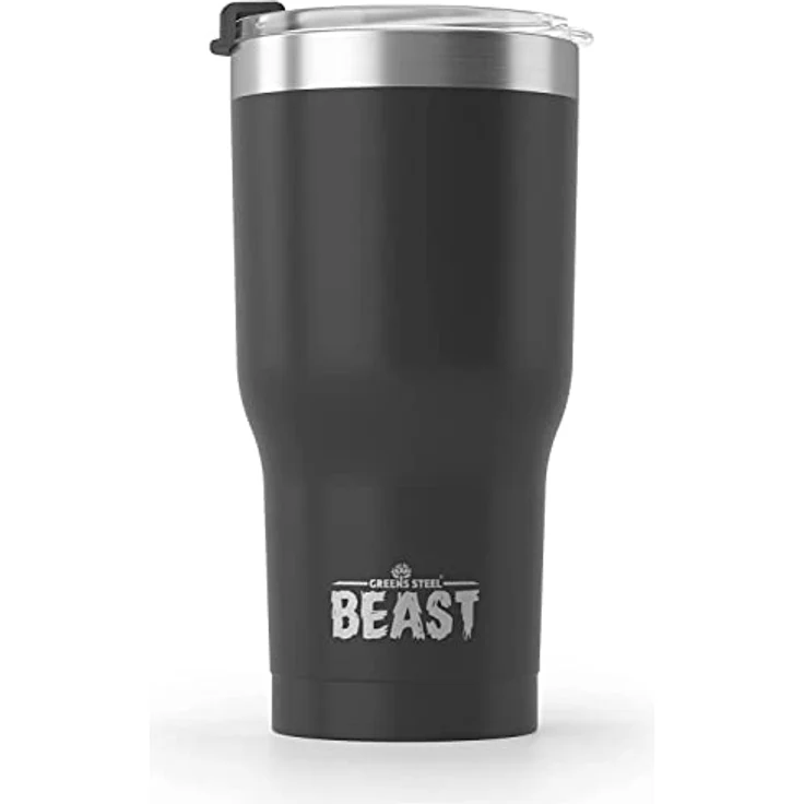 BEAST Edelstahl Becher Vakuumisolierte Tasse Kaffeebecher Doppelwandige Reiseflasche Thermobecher mit Spritzfestem Deckel, Paket mit 2 Strohhalmen, Rohrbürste & Geschenkbox (20oz, Schwarz) – Bild 3