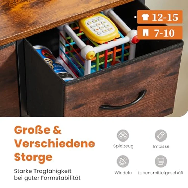 Sweetcrispy Kommode für Schlafzimmer mit 9 Stoffschubladen, hoher Truhenaufbewahrungsturm, Organizer-Einheiten für Kleiderschrank, Kinderzimmermöbel, Stahlrahmen, Holzplatte, leicht, schnell – Bild 5