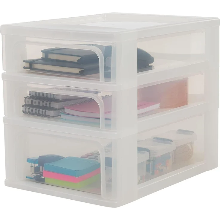 Iris Ohyama, Schreibtisch-Organizer mit 2 flache und 1 tiefe Schublade, Mattweiß, Easy-Pull-System, A4 & A5 Format, Schreibtisch Organizer für Büro, Schule, Schreibwaren, BPA-frei, Drawer, OCH-2021