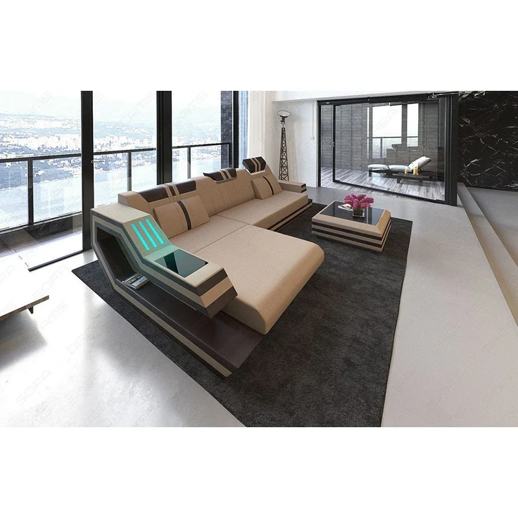 Sofa Dreams - Polstersofa Materialmix Ravenna L-Form LED - Mikrofaserstoff - Taupe-Weiß - Links – Bild 3