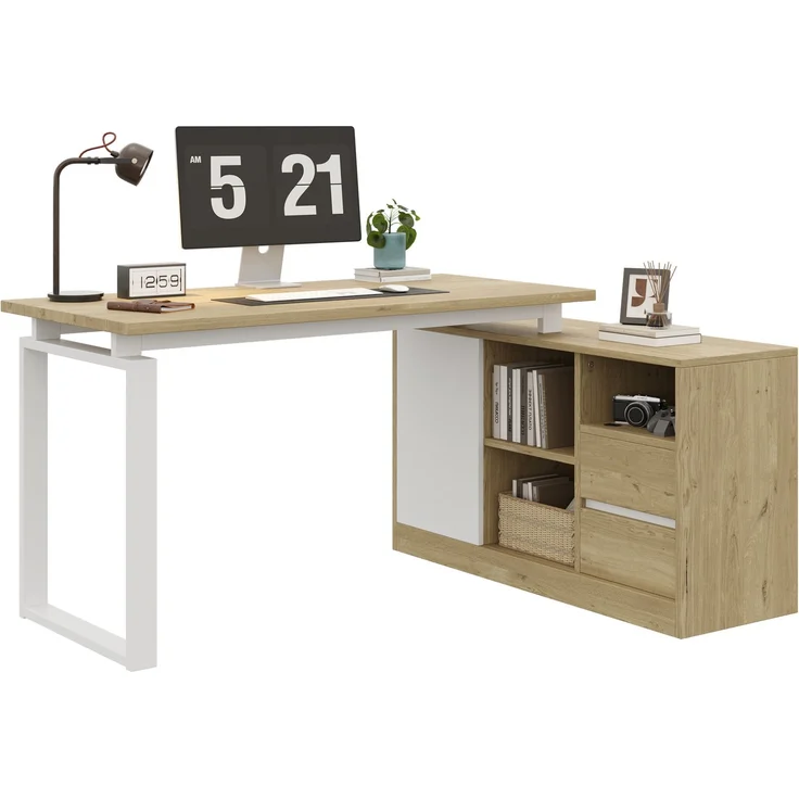 Eckschreibtisch mit Schubladen und Stauraum, 152x113,5x76 cm, Naturholzfarben/Weiß – Bild 6