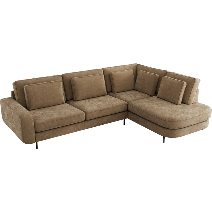 CALENO L-Form Ecksofa 317x225 cm, Massivholz-Rahmen & Wellenfedern, Sitzhöhe 51 cm, modernes Polstersofa rückenecht bezogen & freistehend - Braun Schenille glatt - Rechts Seite – Bild 5