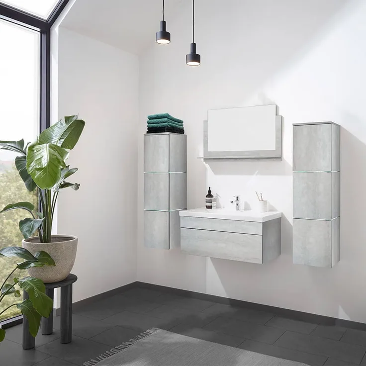 HOME DELUXE Badmöbel-Set 'WANGEROOGE BIG - XL' mit LED-Beleuchtung, Grau