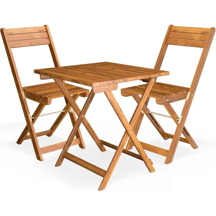 Casaria Balkonset für 2 Personen wetterfest, Akazie braun, 58 x 60 x 71 cm