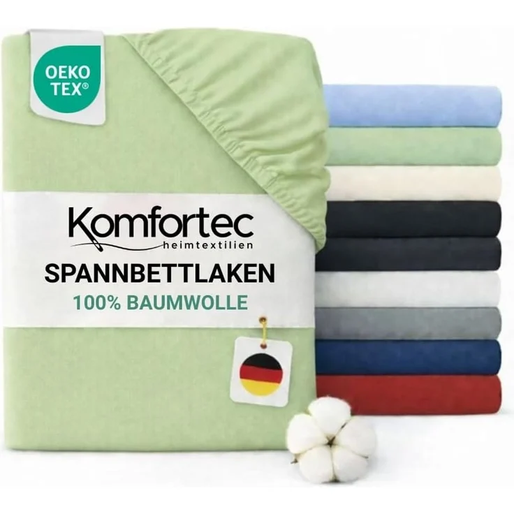 Komfortec Jersey Spannbettlaken 180x200 cm, 100% Baumwolle, Grün