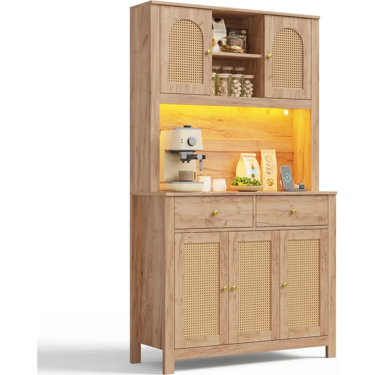 Küchenschrank 100 x 40 x 180 cm mit RGB-LED-Beleuchtung und Rattantüren – Bild 6