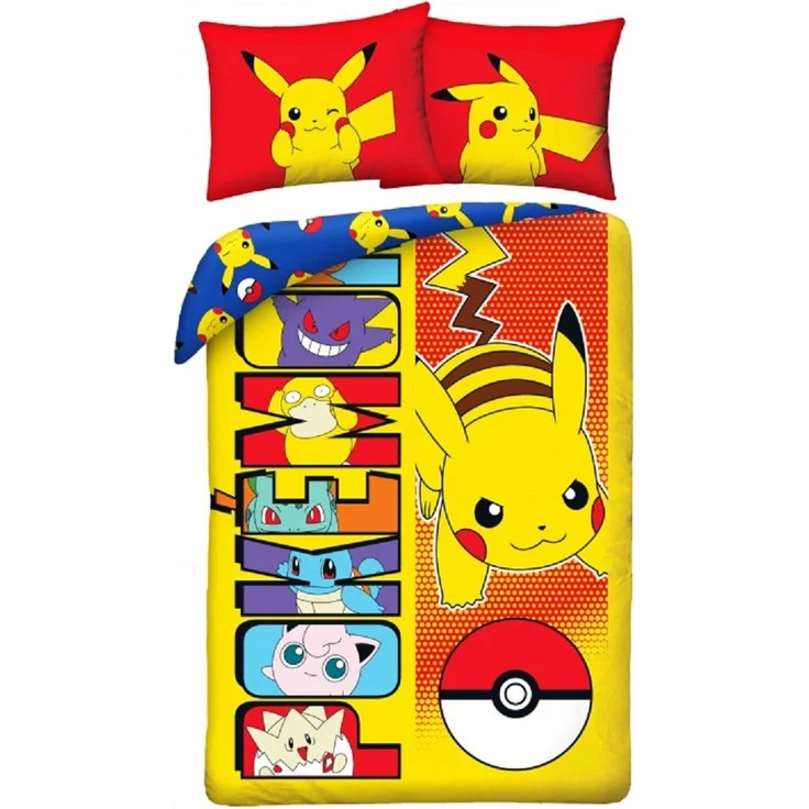 Pokémon Bettwäsche Set aus Baumwolle Bettdeckenbezug 140 × 200 cm mit 70 × 90 cm Kissenbezug
