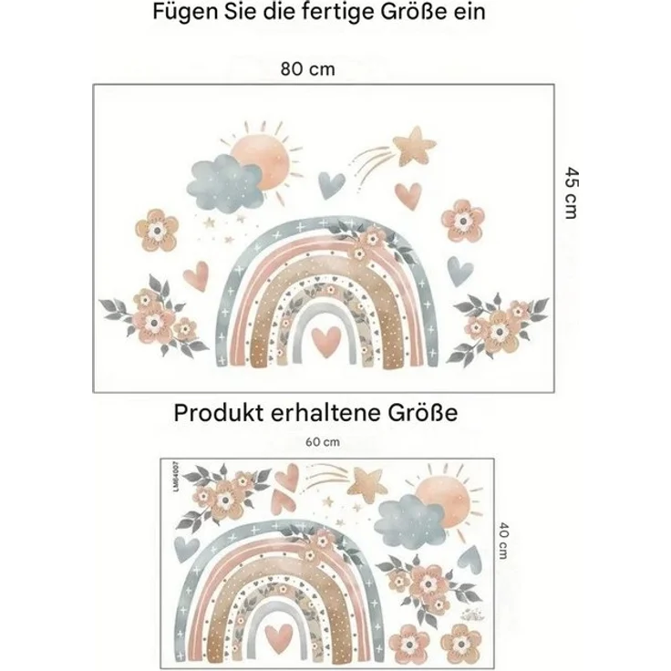 Montegoni Wandsticker Lebendige Regenbogen Herz und Blumen Wandtattoo, Abnehmbare PVC Aufkleber für Wohnzimmer und Sofahintergründe – Bild 4