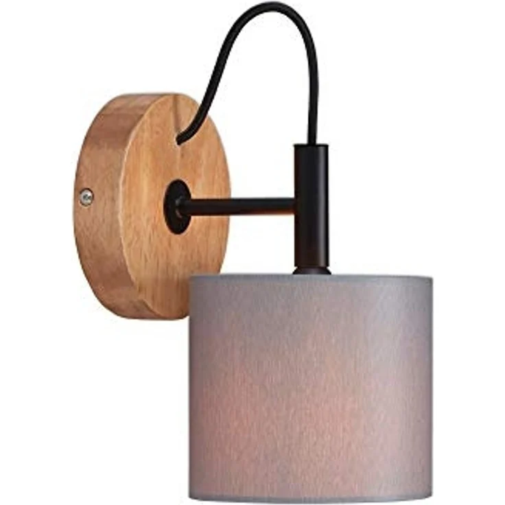 Briloner Leuchten Wandleuchte 2075-014, ohne Leuchtmittel, 2700K - Extra-Warmweiß, Stoff Wandleuchte mit Holzbasis und Stoffschirm – Bild 1