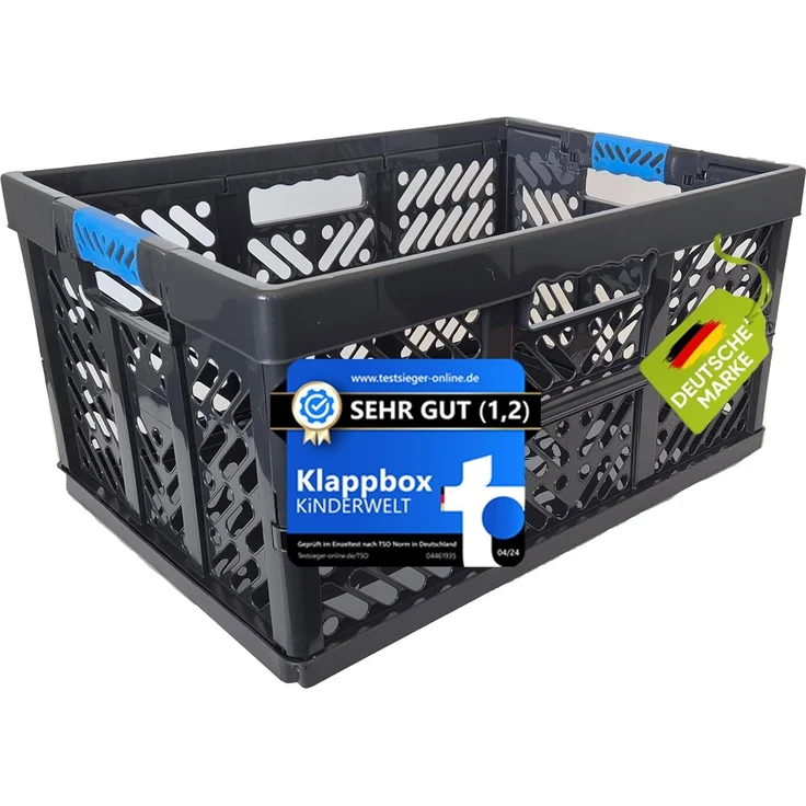 KiNDERWELT Wickelauflage Klappbox 45 L bis 50 kg Klappbox robuste Transportkiste schwarz/blau – Bild 1