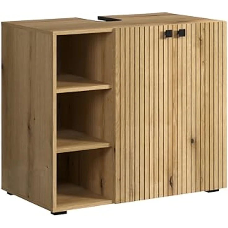 trendteam smart living - Waschbeckenunterschrank Unterschrank auf Rollen - Badezimmer - PureBliss - Aufbaumaß (BxHxT) 80 x 64 x 42 cm - Farbe Evoke Eiche mit schwarzen Rillen - 233730142 – Bild 2