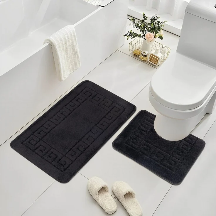 Ribelli Badematte Badezimmerteppich Set 2tlg, Badezimmermatte Rutschfest, Santorini, 50x80 + 50x40, Badteppich Waschbar – Bild 2