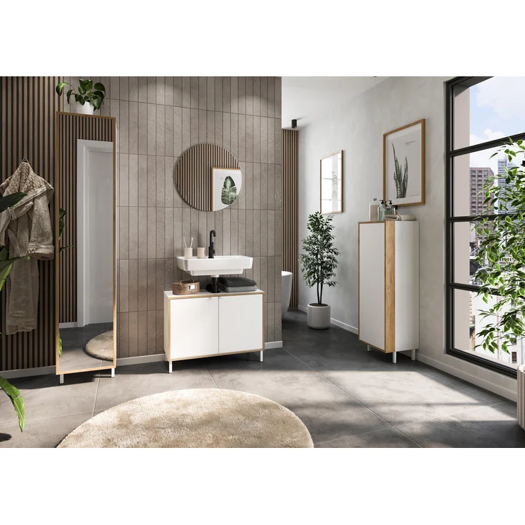 Germania Mediumschrank 5001-513 GW-Topeka, in Weiß/Eiche, Tür rechts/links montierbar, 39 x 120 x 35 cm (BxHxT) – Bild 4