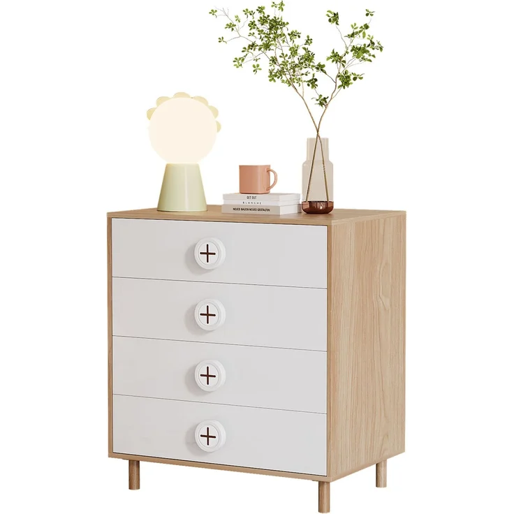 Nachttisch 4-Schubladen Aufbewahrung mit Umfallschutz, Holz/Weiß, Sideboard & Jugendzimmer – Bild 7