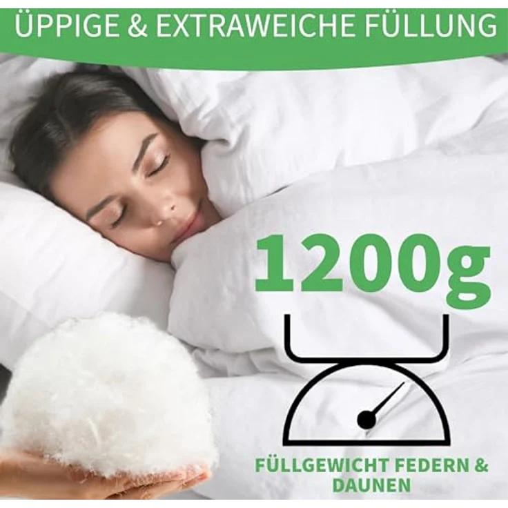Welldora 4-Jahreszeitenbett, Komfort Bettdecke, Fachärztlich geprüft, Oeko-Tex, Allergiker, Füllung: 100% Extraweiche Federn & Daunen, Ganzjahres Federbett – Bild 3