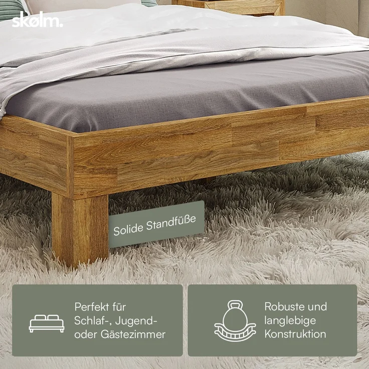 skølm 'Floki' Bett 200x200 cm, Bettgestell, natur geölt, Massivholzbett aus Eiche, Doppelbett mit Bettkopf – Bild 4