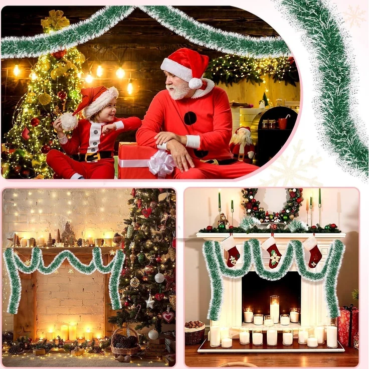 10m Weihnachts Lametta Girlande grüne Metallisches Glitzerndes Deko Winter – Bild 7