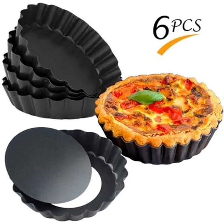 PRECORN Tarteform Mini Tartelette Set 6 Stück, 10 cm Antihaft m. Hebeboden inkl. Zubehör – Bild 2