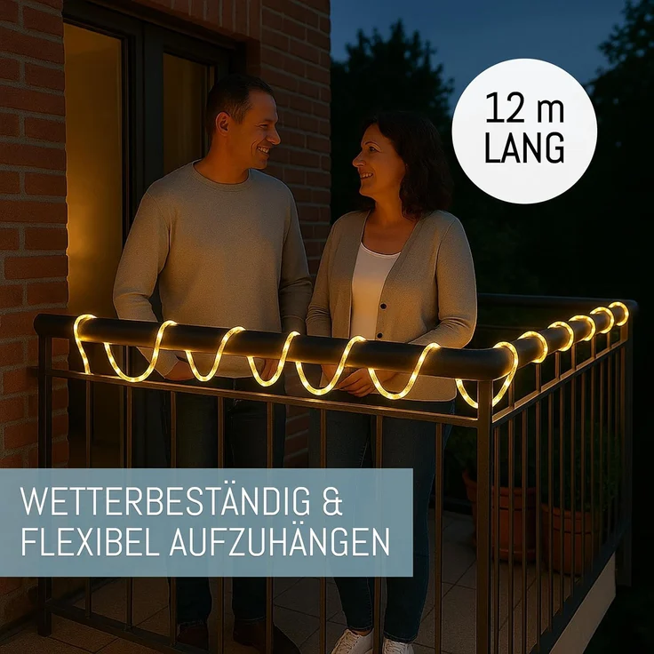 COZY HOME LED-Lichterkette Schlauch LED Stecker & Solar -, 200 LED I 8 Modi & Timer I 12m I Lichtschlauch I Outdoor – Bild 2