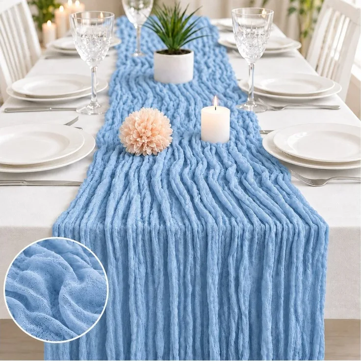 JASLIFE Tischläufer Käsetuch Gaze im boho deko herbst tischläufer (10-tlg, 55x300 cm, 90x300 cm), Natürliche Faltenstruktur, weich fallend, vielseitig dekorierbar
