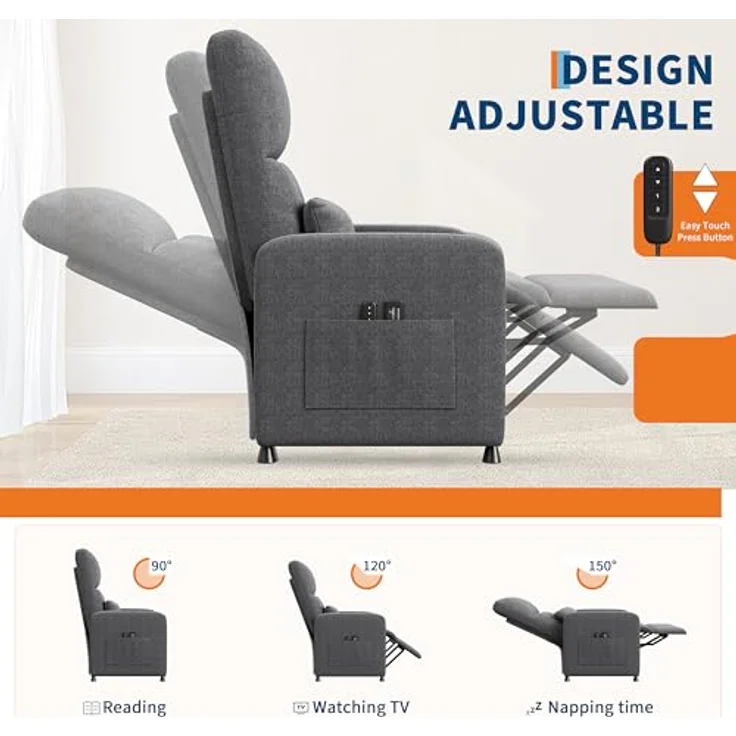 GarveeHome Fernsehsessel Elektrisch Relaxsessel Ruhesessel, massagesessel mit wärmefunktion, Verstellbarer Fernsehsessel mit Fußstütze, Einzelsofa,für Wohnzimmer, Schlafzimmer oder Büro – Bild 5