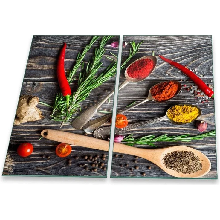 Herdabdeckplatte Abdeckung Ceranfeld Abdeckplatte Schneidebrett 2-Teilig 60x52 Gewürze Mehrfarbig Spritzschutz Glasplatte Ceranfeldabdeckung Schutz Herdschutz Sicherheitsglas Glasschneidebrett 2 x 30 x 52
