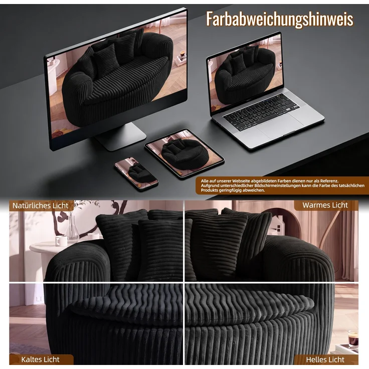 Abrihome Sitzsack mit Armlehnen und Rückenkissen, Schwarz, 145x133x59 cm – Bild 9