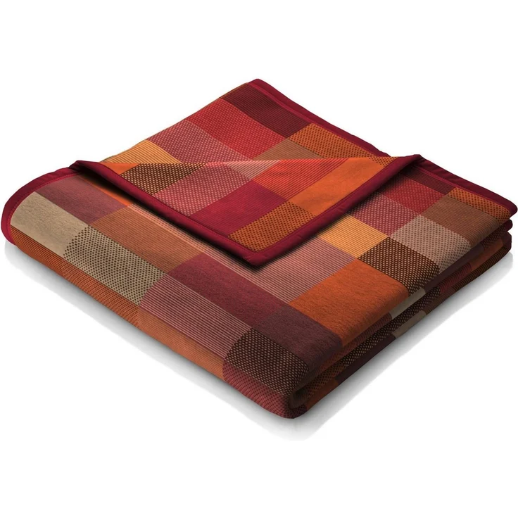 Wohndecke Color Squares Terra, orange-rot karierte Sofadecke in 150x200, Biederlack, Decke aus Baumwollmix, Made in Germany – Bild 1
